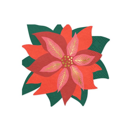 Classic Christmas Poinsettia Shaped Napkins 20 pack - Buy Online Only
