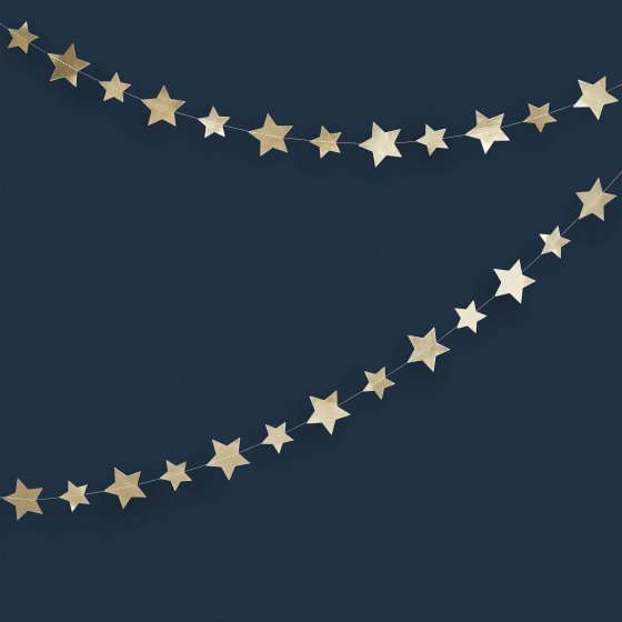 New Years Ever Gold Star Card Garland 4m - Buy Online Only