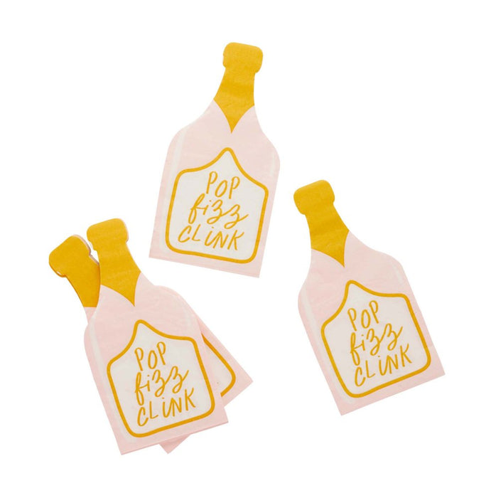 New Years Eve Champagne Bottle Shaped Napkins 16 pack - Buy Online Only