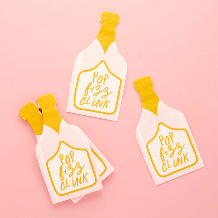 New Years Eve Champagne Bottle Shaped Napkins 16 pack - Buy Online Only