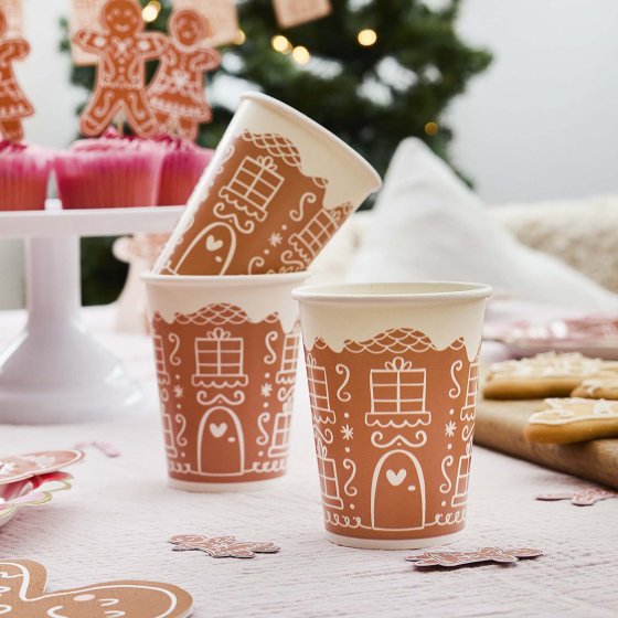 Gingerbread House 266ml Paper Cups 8 pack - Buy Online Only