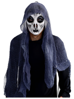 Haunted Ghoul Mask with attached mesh hood for Halloween costumes