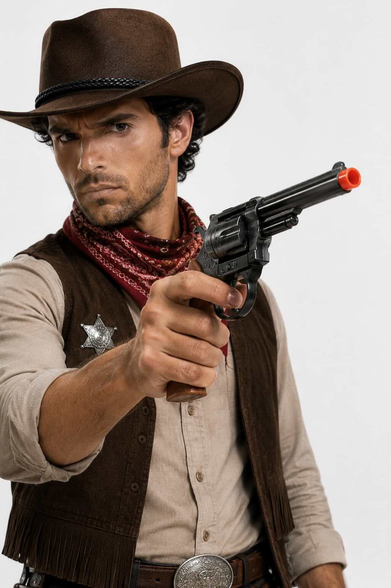 Die Cast Metal Wild West Toy Pistol Black & Brown Cap Gun
