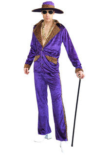 Pimp Suit & Hat Purple Leopard 70s Costume