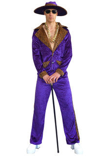 Pimp Suit & Hat Purple Leopard 70s Costume