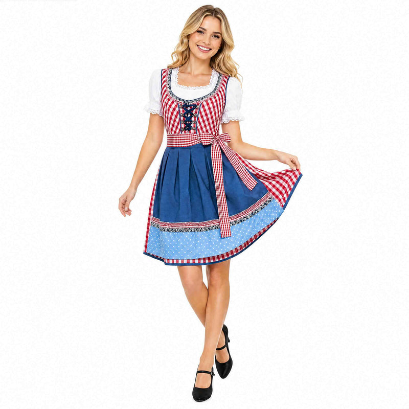 Oktoberfest Dirndl Red Check Dress + Blouse + Apron