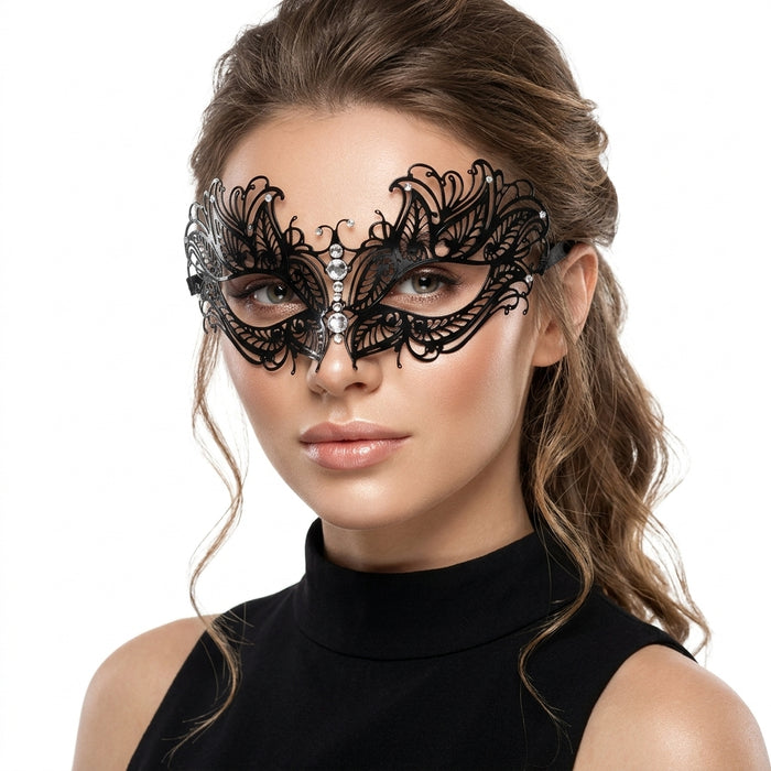 Liora Masquerade Mask Black Crystal Women | Venetian Mask