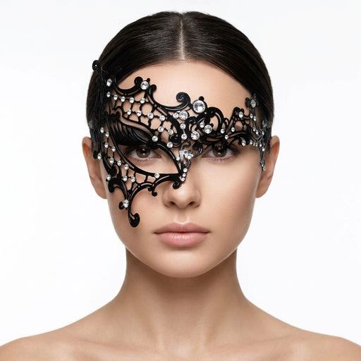 Nyxara Eclipse Mask – Black Crystal Masquerade Mask | Venetian Mask