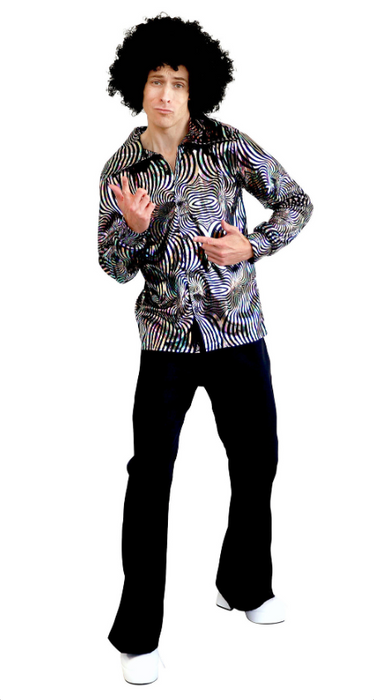 Disco Hustling Hunk Silver Shirt Perfect for 70s Disco Parties.