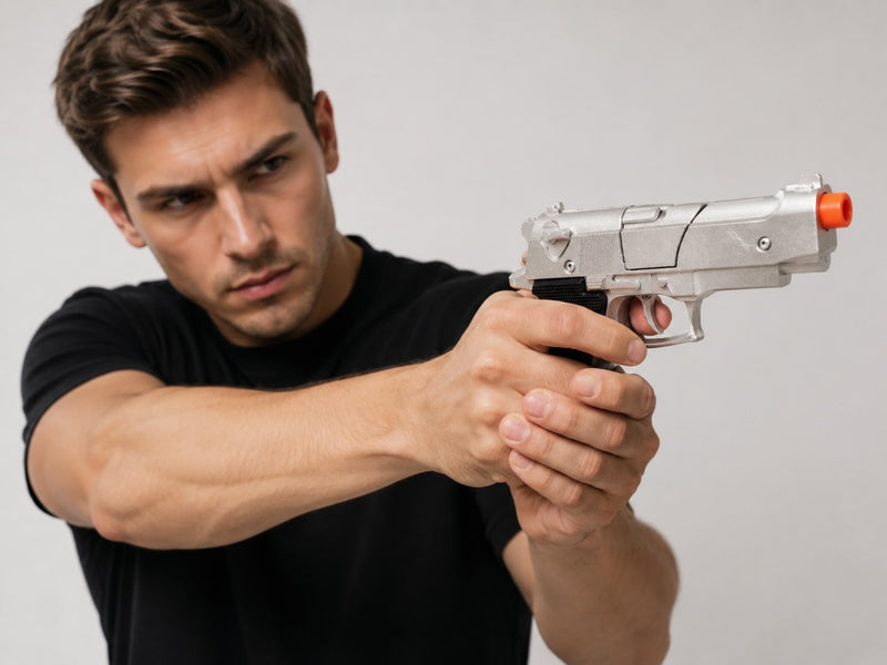 Die Cast Metal Toy Pistol Silver & Black Gun