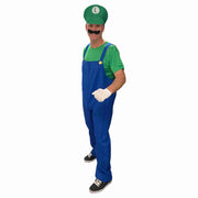 Super Mario Luigi Green Plumber Costume with Hat & Accessories