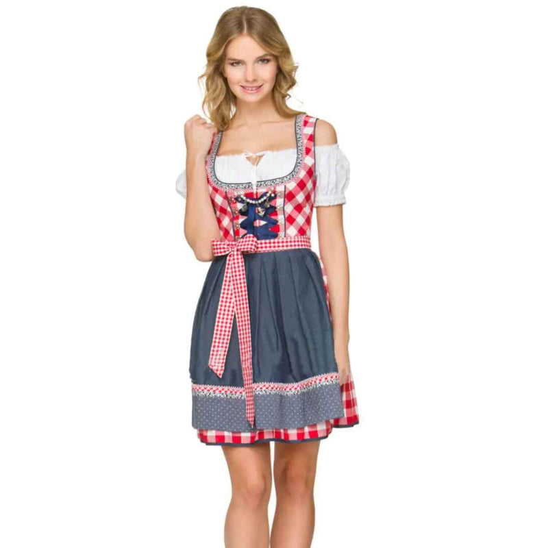 Oktoberfest Dirndl Red Checkered Dress + Blouse + Apron