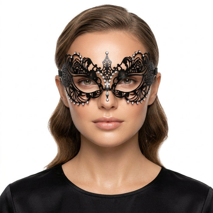 Velora Masquerade Mask Black Crystal Women | Venetian Mask