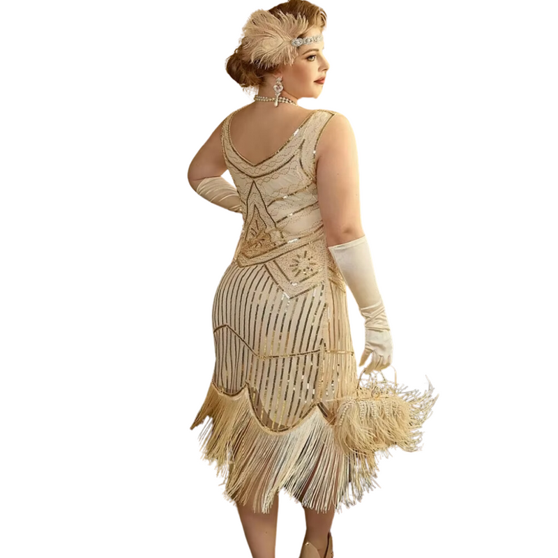 Golden Gatsby Sequin Fringe Dress Vintage Luxe Plus Sizes Available