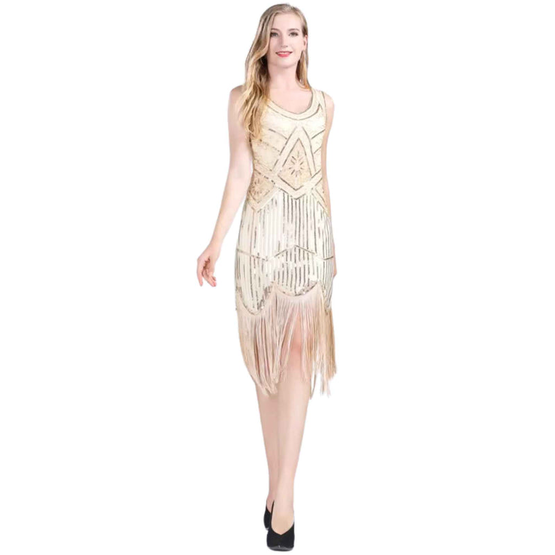 Golden Gatsby Sequin Fringe Dress Vintage Luxe Plus Sizes Available