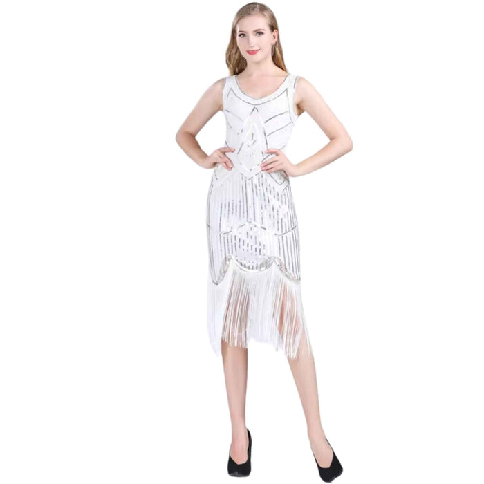 Ivory White Sequin Fringe Dress Timeless Elegance Plus Sizes Available