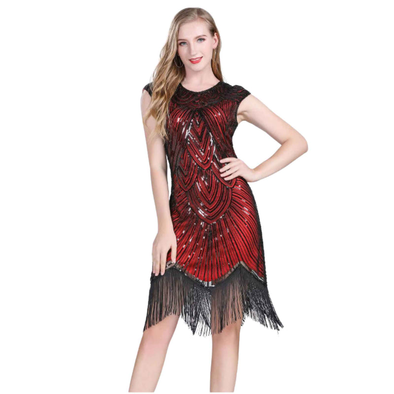 Bold & Beautiful Red Sequin Fringe Dress Vintage Glam