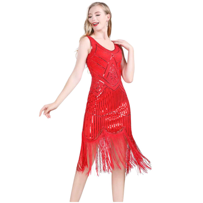 Radiant Red Sequin Fringe Dress Bold Elegance Plus Sizes Available