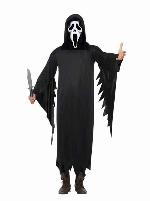 Scream Ghost Face Costume with Latex Mask, Black hooded Robe and knife prop included. 