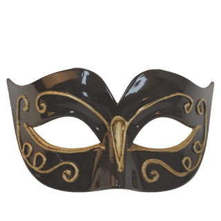 Black Venetian Masquerade Mask with Gold Filigree