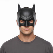 Black superhero bat mask for adults with pointed bat ears on white background.