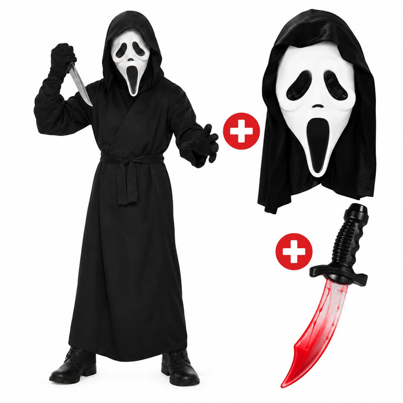Ghost Face Scream Style Bundle Child Costume | Robe + Latex Mask + Knife