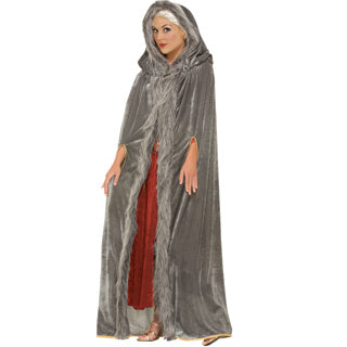 Medieval Faux Fur Cape | Grey Gold Hooded Cloak | Costume Accessory
