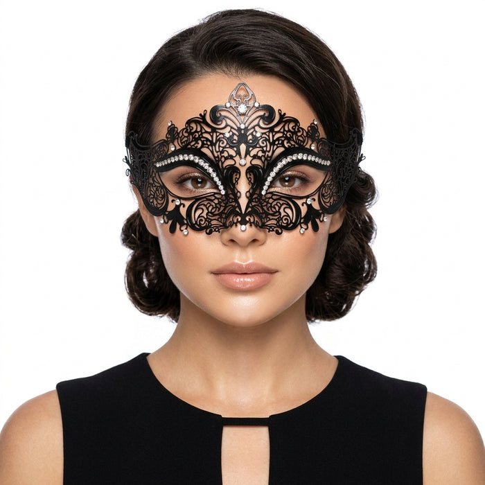 Seralyn Masquerade Mask Black Crystal Women | Venetian Masks