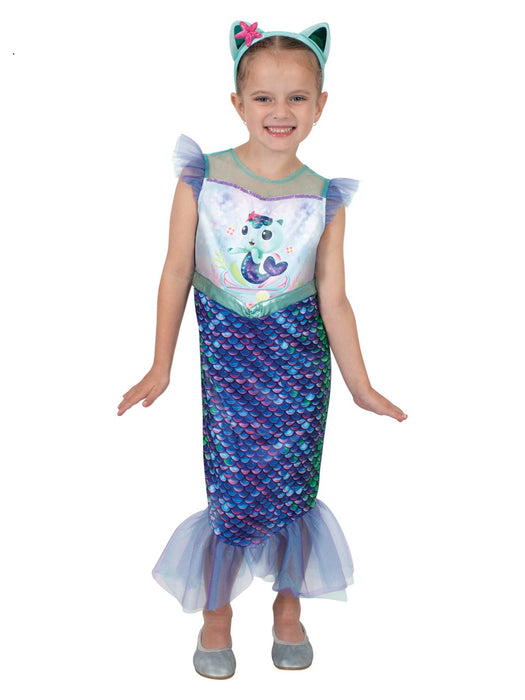 Gabby’s Dollhouse Mercat Mermaid Costume | Kids Blue Dress & Headband