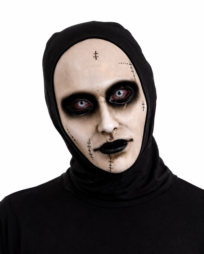 Ghostly Halloween Hooded Mask with Stitches