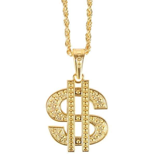 Gold Dollar Sign Metal Necklace - The Costume Company