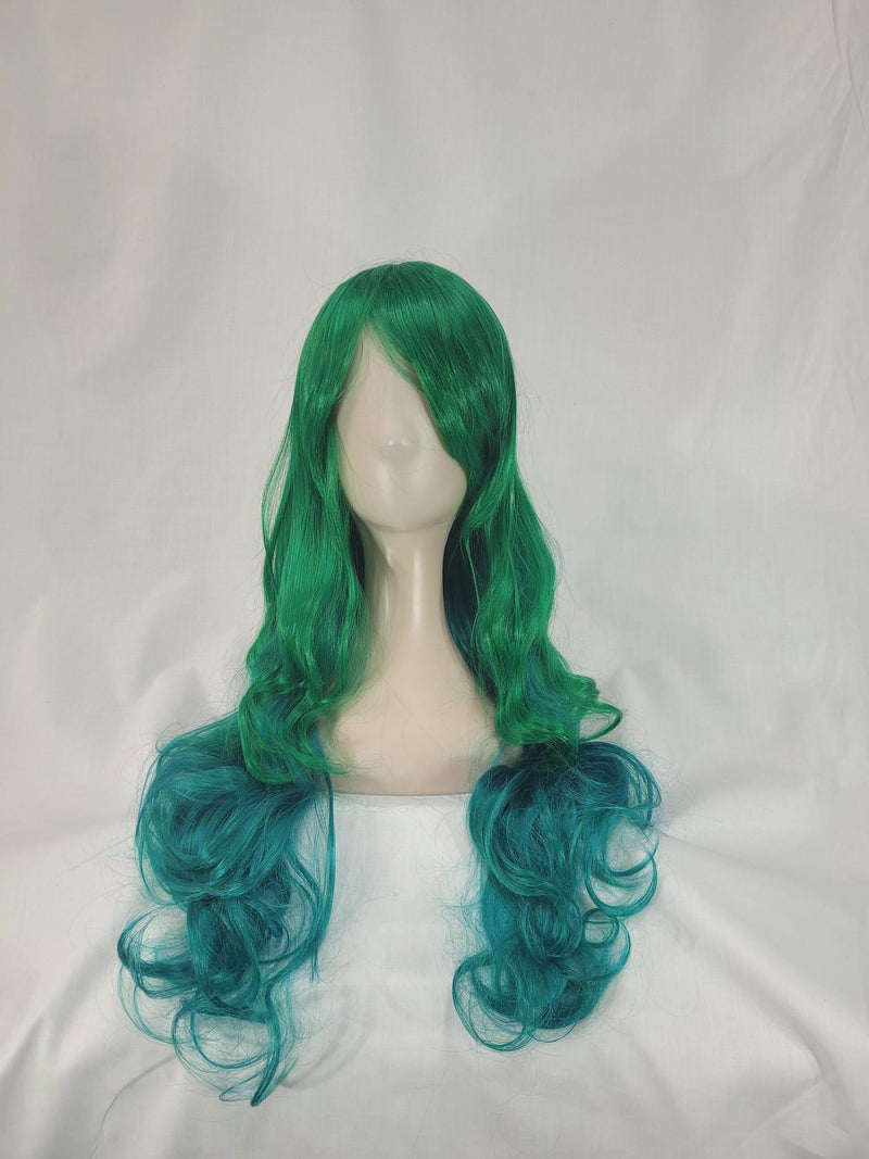 Green & Aqua Two Tone Heat Styleable Wig - The Costume Company