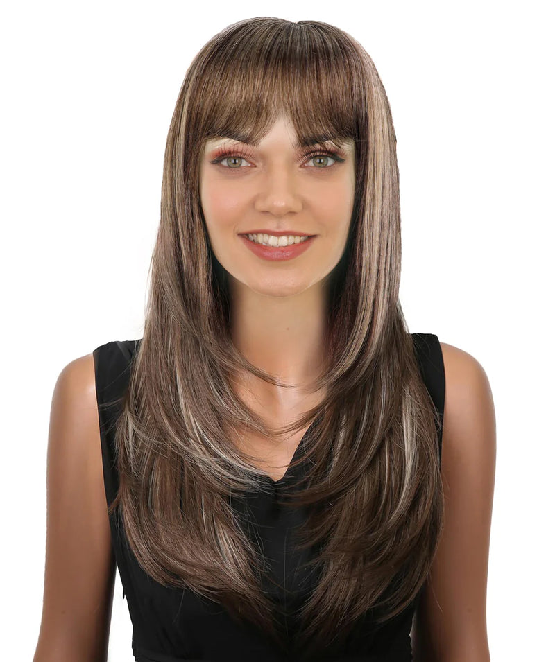 Long Brown Kim Wig with Fringe