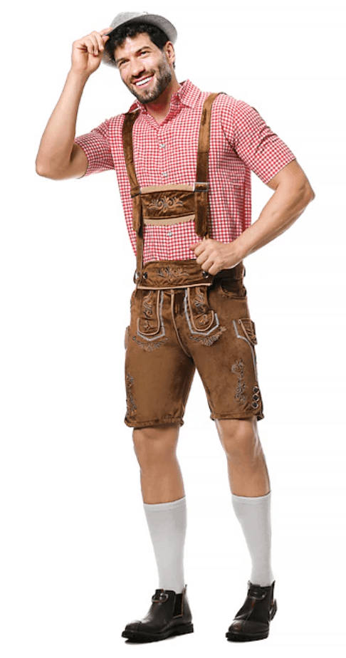 Oktoberfest German Outfit Brown Lederhosen Shorts with Pockets & Shirt