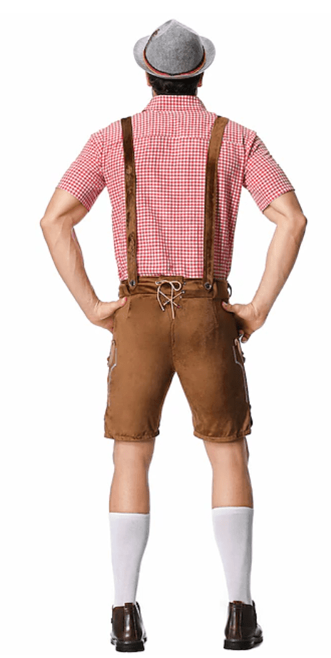 Oktoberfest German Outfit Lederhosen inc Pockets + Shirt + Hat + Socks