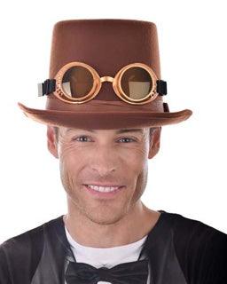 Steampunk Brown with Goggles Top Hat - The Costume Company