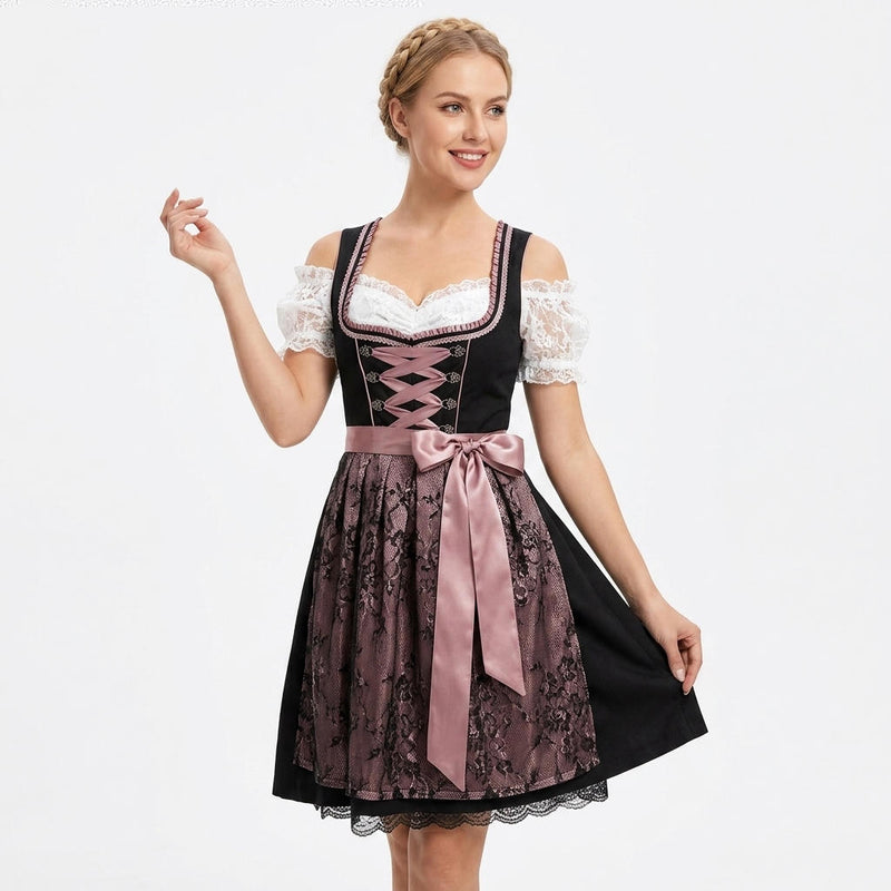 Oktoberfest Authentic Dirndl Black and Pink Floral