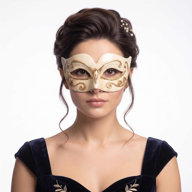 Champagne Venetian Masquerade Mask with Gold Filigree
