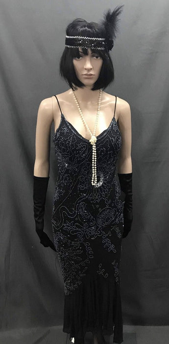 1920s Dress - Long Sexy Black Beaded Flapper - Hire - The Costume Company | Fancy Dress Costumes Hire and Purchase Brisbane and Australia