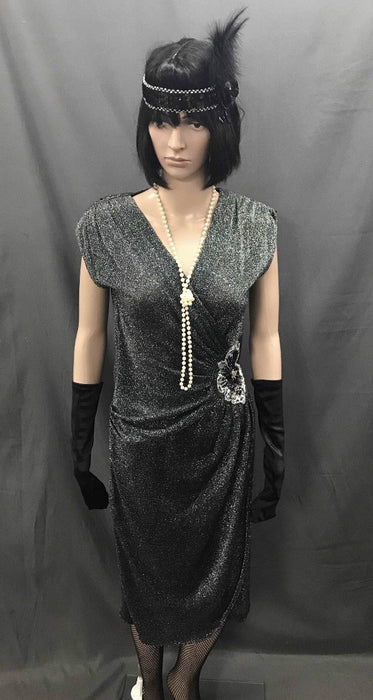 1920s Dress - Long Silver and Black Glitter Flapper - Hire - The Costume Company | Fancy Dress Costumes Hire and Purchase Brisbane and Australia