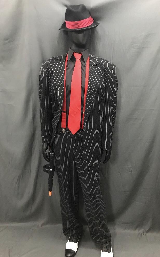 Mens Black and Red Pinstripe Gatsby Cheap Priced Mobster Vi