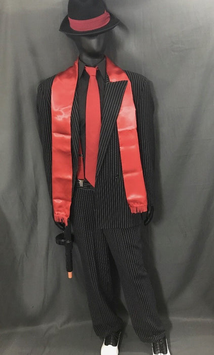 Gangster Pinstripe Suit Red - Hire