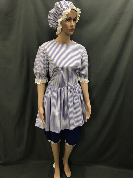 1920s Simmers Blue and White Stripe with Swim Cap - Hire - The Costume Company | Fancy Dress Costumes Hire and Purchase Brisbane and Australia