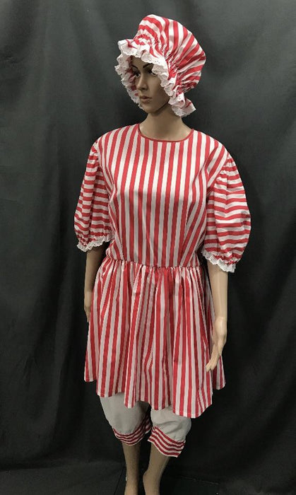 1920s Simmers Red and White Stripe with Swim Cap - Hire - The Costume Company | Fancy Dress Costumes Hire and Purchase Brisbane and Australia