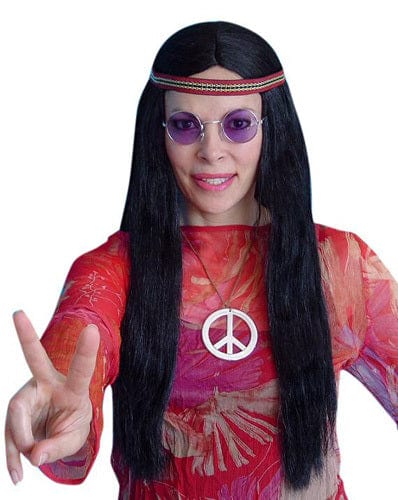 Hippie Black 60s Style Wig - The Costume Company | Fancy Dress Costumes Hire and Purchase Brisbane and Australia