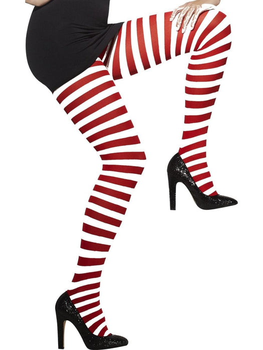 Opaque Striped Red & White Tights | Buy Online - The Costume Company | Australian & Family Owned 