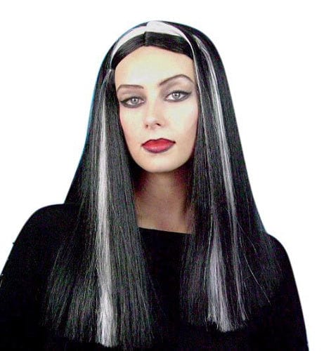 Long Black with White Streak Lily Style Wig - Buy Online - The Costume Company | Australian & Family Owned 