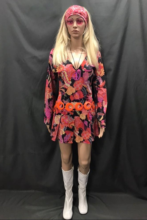 60-70s Ladies - Orange and Pink Flower Dress - Hire - The Costume Company | Fancy Dress Costumes Hire and Purchase Brisbane and Australia