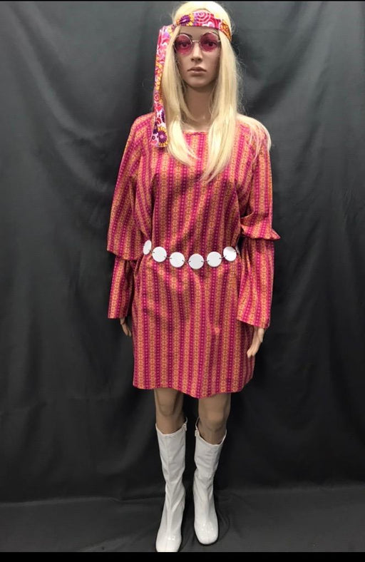 60-70s Ladies - Pink and Yellow Diamond Pattern Dress - Hire - The Costume Company | Fancy Dress Costumes Hire and Purchase Brisbane and Australia