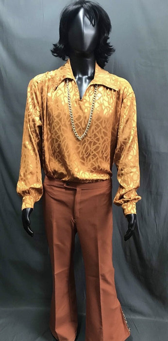 60-70s Mens Costume - Orange Shirt with Brown Pants - Hire - The Costume Company | Fancy Dress Costumes Hire and Purchase Brisbane and Australia